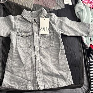 Zara Grey Zebra-Pattern Button-Front jean Dress